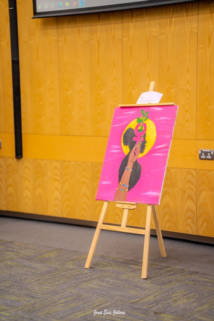 Rooted in Her, acrylic on canvas by Immanuel Obani, on display at the EducateHer Climate Initiative launch