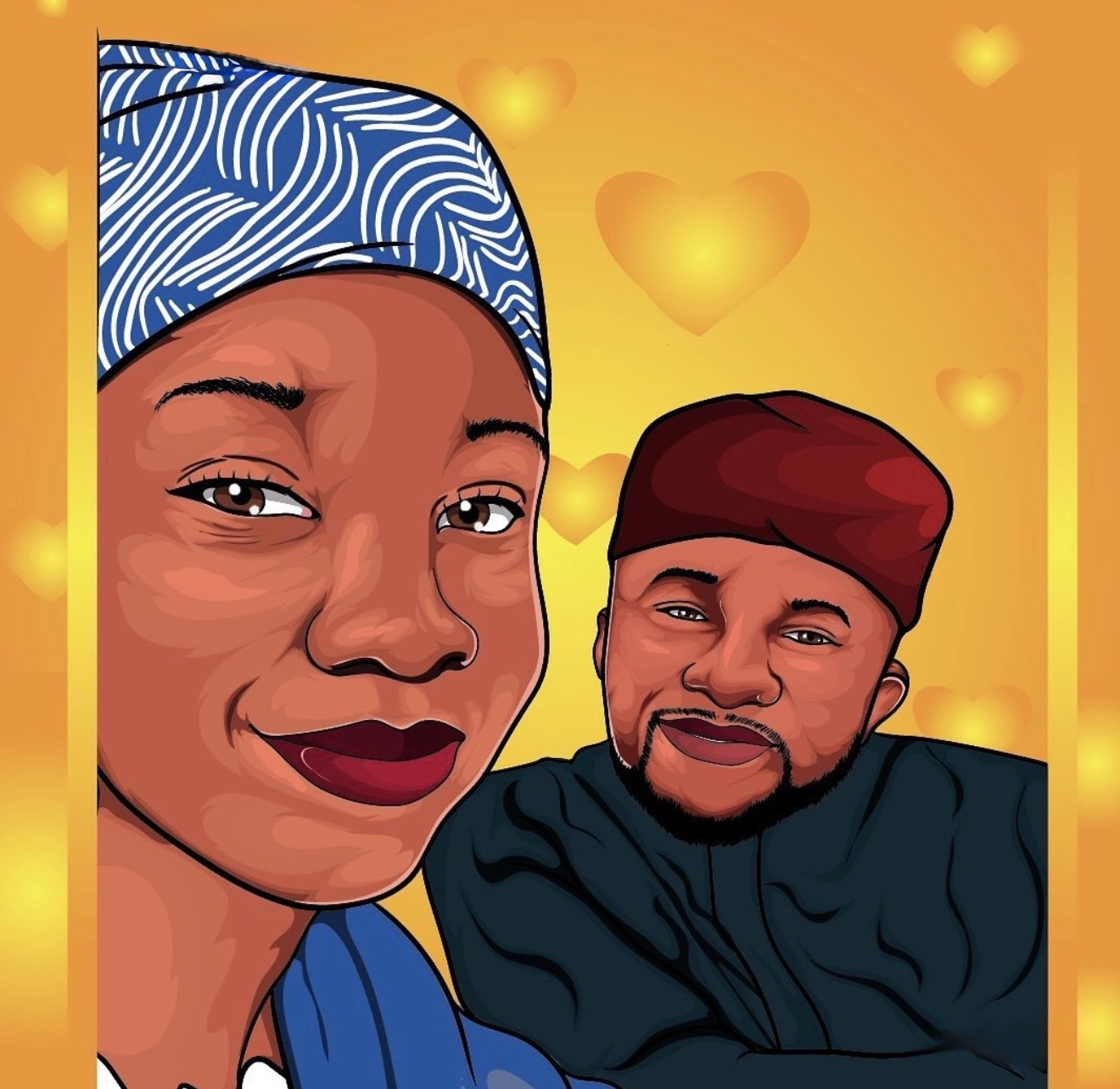 Digital couple portrait commission in traditional Nigerian clothing by Immanuel Obani